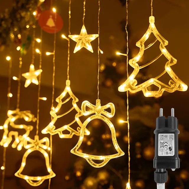 NAIZY Kerstdecoratie lichtketting lichtgordijn 138 LED ster Kerstpatroon lichtketting gordijn 8 standen met stekker IP44 waterdicht Kerstverlichting voor buiten binnen