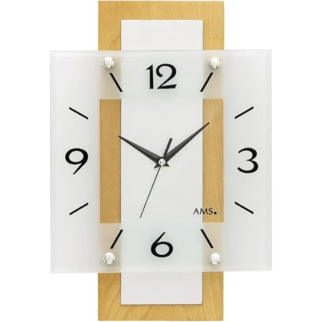AMS Wandklok radiogestuurd AMS - 5507 hout