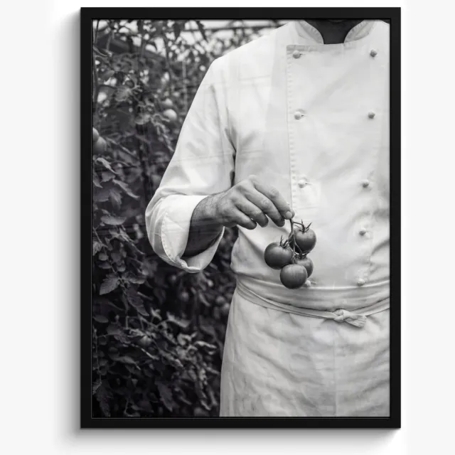 FrameYourWall Poster in lijst - Fotolijst 60x80 cm - Posters - Tomaten - Chef - Zwart - Wit - Posterlijst zwart - Decoratie - Wanddecoratie woonkamer - Muurdecoratie slaapkamer