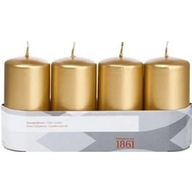 Trend Candles Cilinderkaarsen - 16x - goud - 5 x 10 cm - 18 branduren - geurloos - wax - kaarsen Goudkleurig
