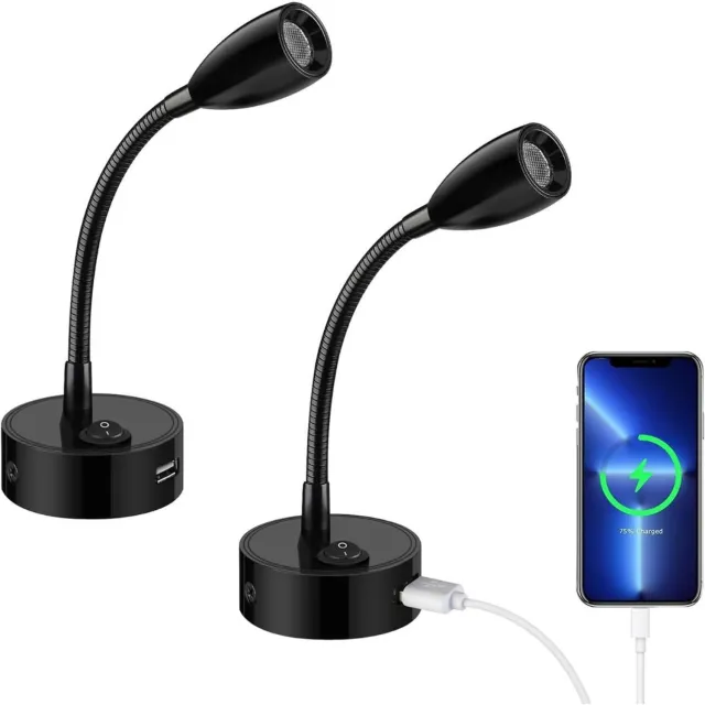 NbyMe Bedlampjes Hoofdbord - Dubbele Leeslampjes - Bedlamp Slaapkamer Volwassenen - Leesverlichting Zwart