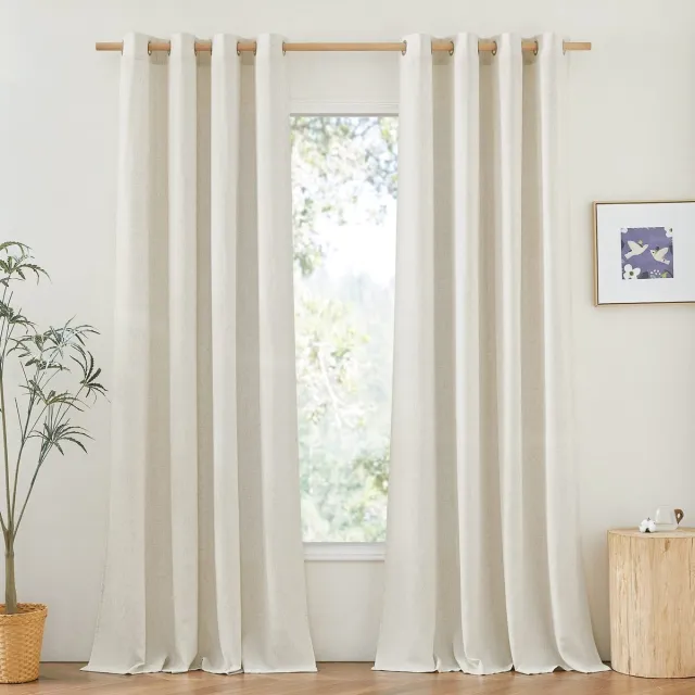 Ibenzoa Luxe Linnenlook Gordijnen Set met Inslagringen voor Diverse Woonruimtes, 210 x 140 cm Beige