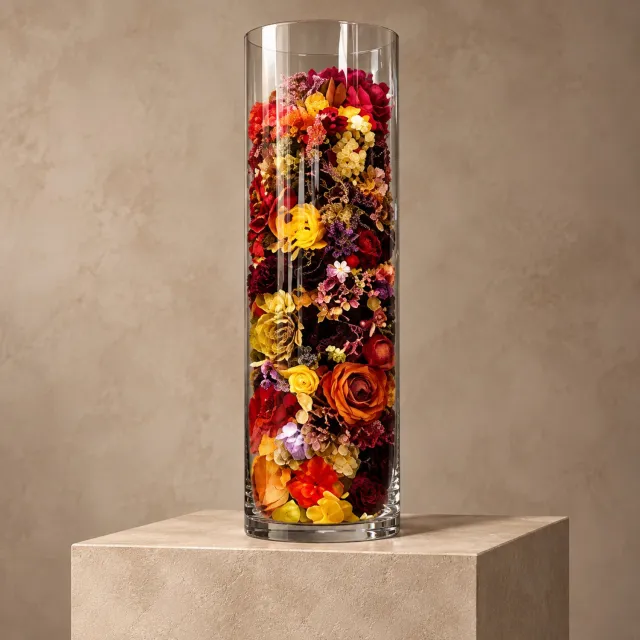 Seta Fiori Kunstbloemen - Glazen vaas met kunstbloemen en LED-verlichting – Sfeervolle blikvanger - 75cm Multicolor