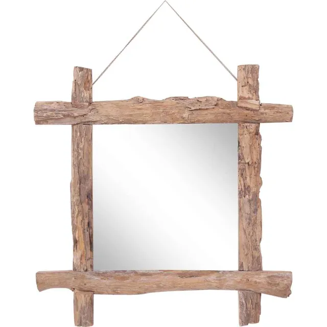 vidaXL Spiegel houtblokken70x70 cm gerecycled teakhout naturel Bruin