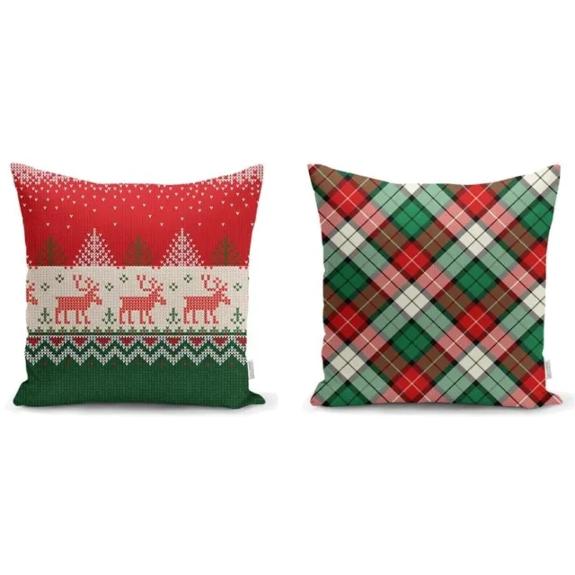 De Groen Home Sierkussen velvet set van 2 stuks 50x50 - Kerst rendieren - Inclusief binnenkussen Wit