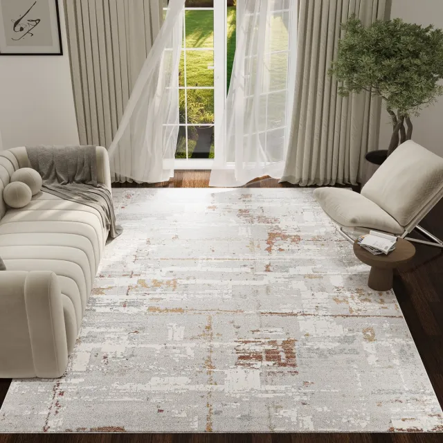 Tapiso Trend Tapijt Laagpolig - Modern Tapijt Hoge Kwaliteit - Elegant Woonkamer Tapijt in Grijs Crème met Bruin - Abstract Patroon - Easy-Care Tapijt - OEKO-TEX Grijze crème