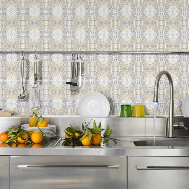 Ambiance Sticker Zelfklevende tegelmuurstickers voor keuken en badkamer - 24 grijze en gouden tegels met marmerlook - 24 stickers van 10x10 cm Multi color