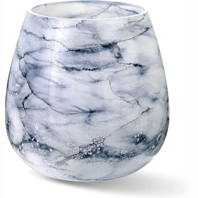Terroso Vaas Arctic, Glas Marmer, Elegante, Hoogte 25 cm Wit / Blauw