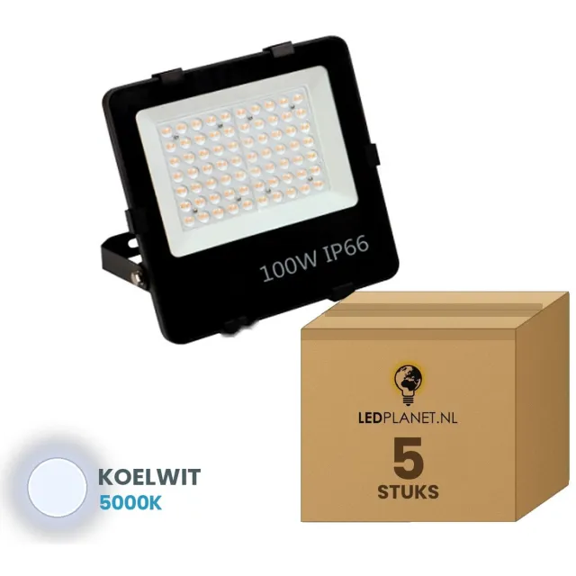 Tsong LED schijnwerper 100W - 5 stuks - Koelwit 5000K - 15.000 lm - 150 lm/W - 90° - IP66
