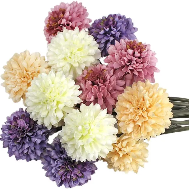 Famanu Kunstbloemen - 12 stuks - 4 kleuren - kunstmatige chrysant met touwtje + wenskaart - zijden hortensia bloemen voor bruidsboeketten - thuis - tuin - feest - kantoorarrangementen Wit
