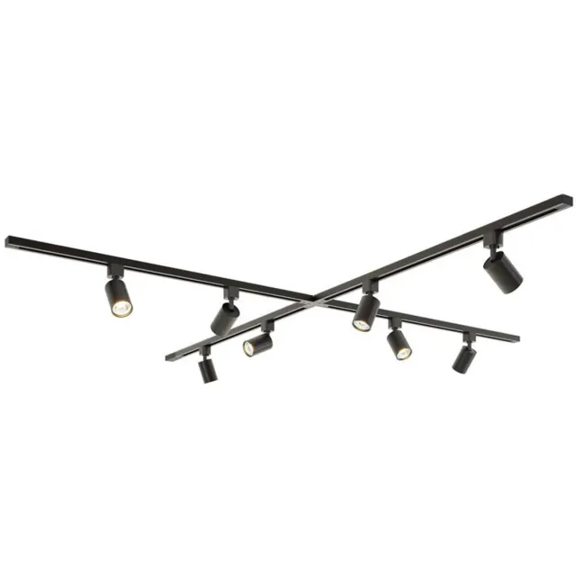 HOFTRONIC railverlichting pakket x-vorm – 4x 1 meter rail – 8x gu10 railspots – dimbaar – aluminium zwart – ip20 – 230v – railverlichting woonkamer keuken plafond