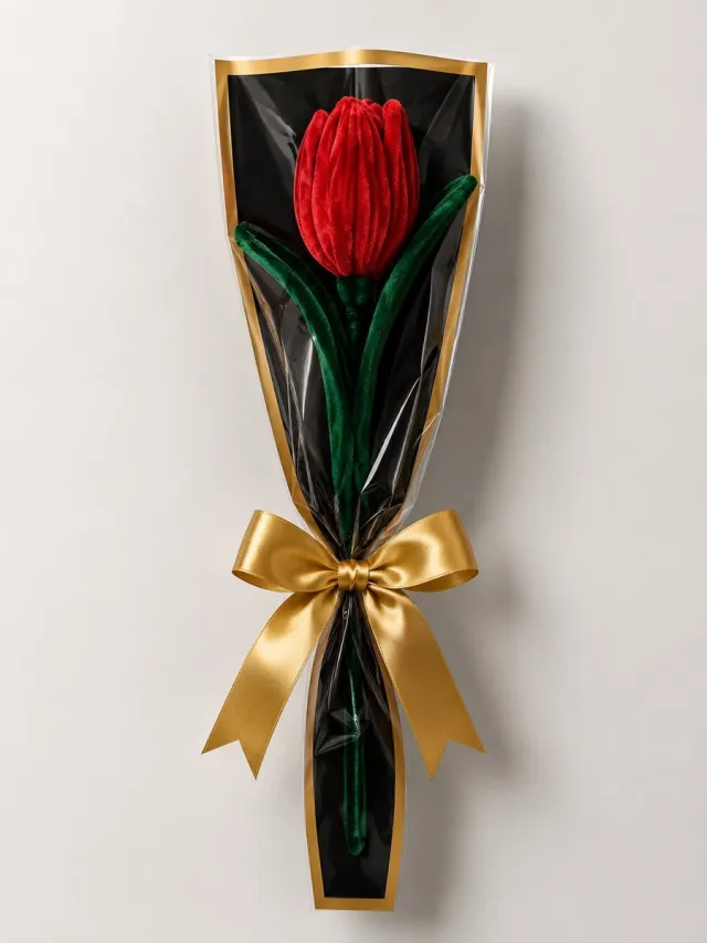 WaRaSoLo Cadeau - Kunstbloem - Rode Tulp - Handgemaakt - Luxe Cadeauverpakking Rood