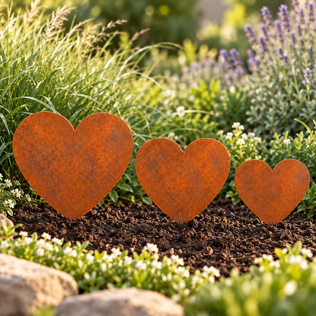 Weterings Store Cortenstaal Tuinharten Set van 3 – Tuindecoratie met Grondpen – 15, 20 en 25 cm