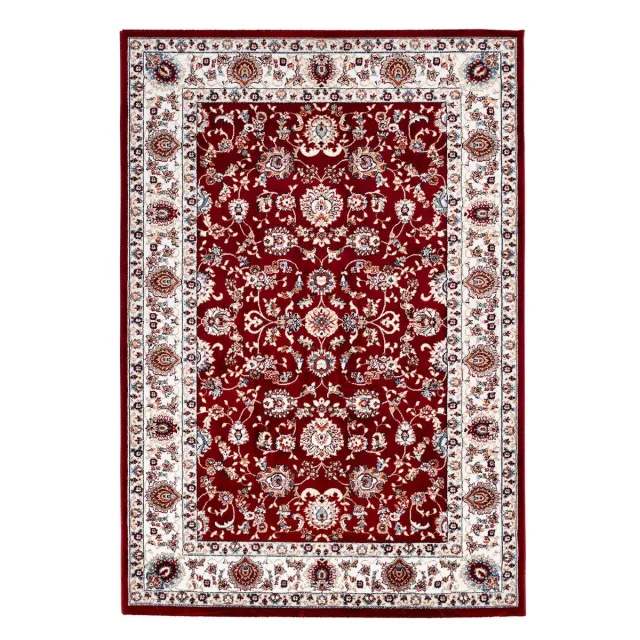 Padiro elegant laagpolig vloerkleed 80 x 150 cm - bordeaux - oosters vintage patroon - voor vloerverwarming - van polyester en jute rood