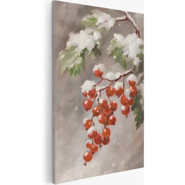 Saammp Canvas Schilderij - Bessen aan tak - Bloemen - Abstract - 30x45 - Foto op canvas - Wanddecoratie - Muurdecoratie Woonkamer - Kantoor Decoratie Multicolor