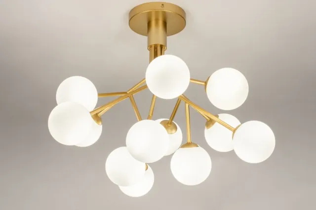 Lumidora Plafondlamp 74295 - Plafonniere - GINO - 12 Lichts - G9 - Wit - Goud - Messing (kleur) - Metaal - ⌀ 56 cm
