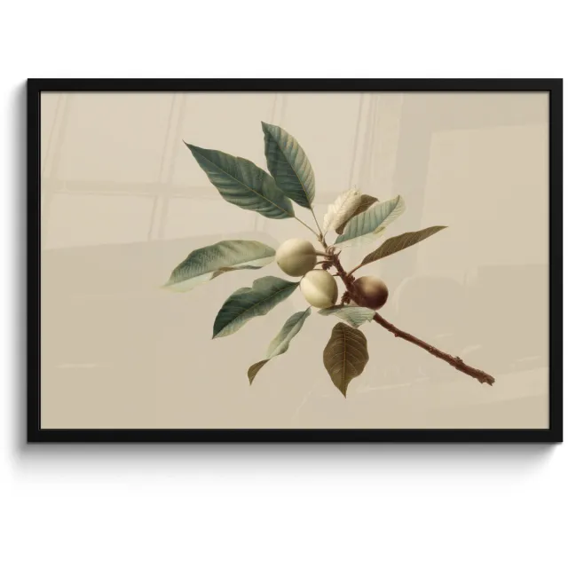 FrameYourWall Poster in lijst - Fotolijst 90x60 cm - Posters - Tak - Groene Bladeren - Vruchten - Posterlijst zwart - Decoratie - Wanddecoratie woonkamer - Muurdecoratie slaapkamer
