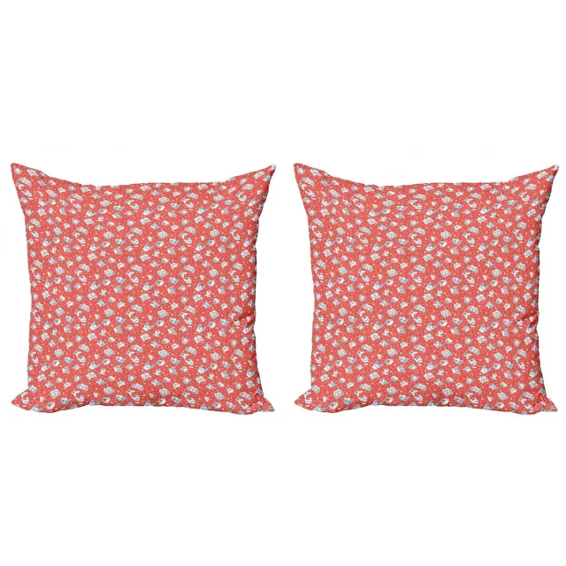 ABAKUHAUS Kussenhoes Set 2x50x50 cm – Dubbelzijdig bedrukt – Rits – Donkerkoraal/Grijs Dunkler Koralle Hellgrau