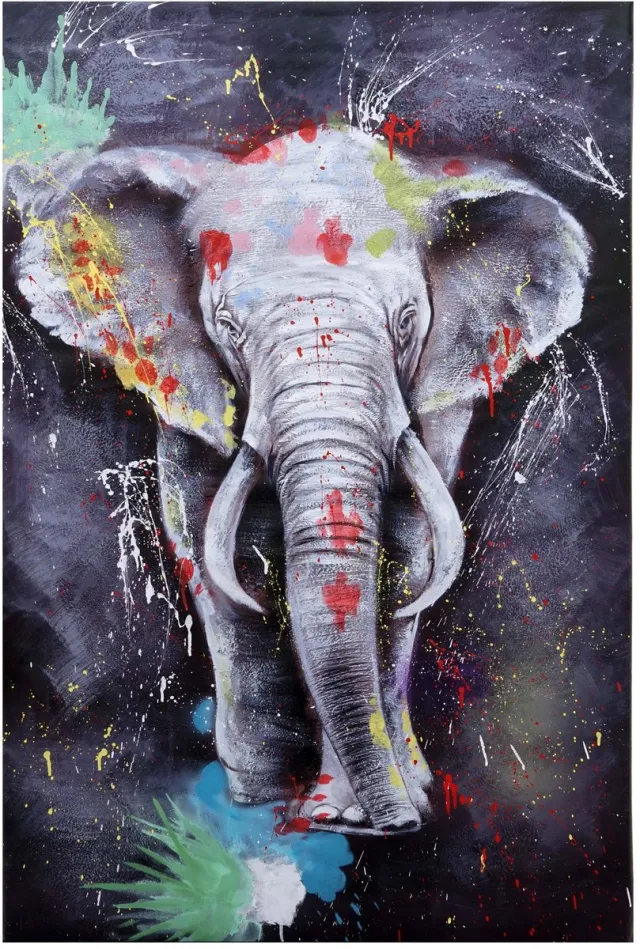 MCW Olieverfschilderij Olifant MCW-H25, Canvas Muurschilderij, Handgeschilderd XL Muurschildering ~ 120x80cm