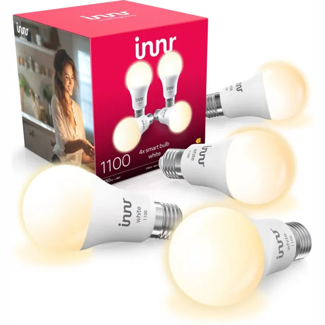 innr smart E27 LED lamp - geschikt voor Philips Hue - Zigbee bulb - warmwit licht - slimme lamp - dimbaar - 1150 lumen - 4 pack