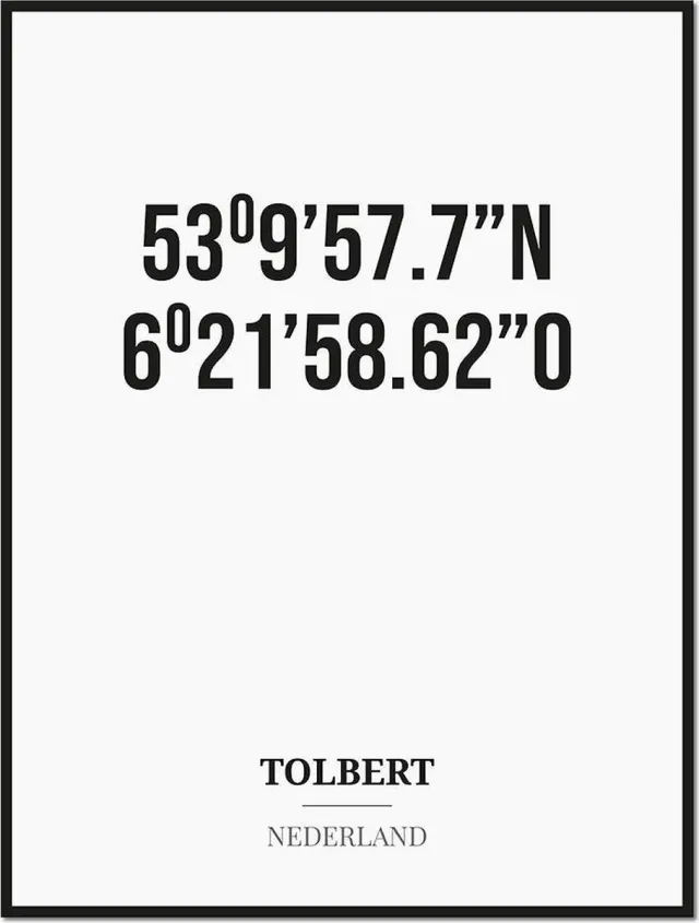 Studio216 Poster/kaart TOLBERT met coördinaten zwart, wit