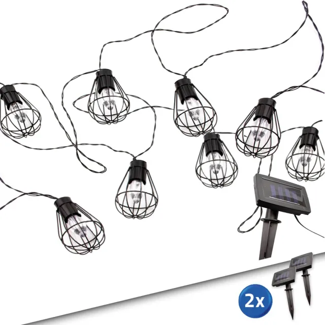 RexTech Lichtsnoer buiten - 2x Solar lichtslinger Freya - Voordeelset van 2 stuks - Lichtsnoer met 10 warm witte led lampen - Tuinverlichting op zonne-energie
