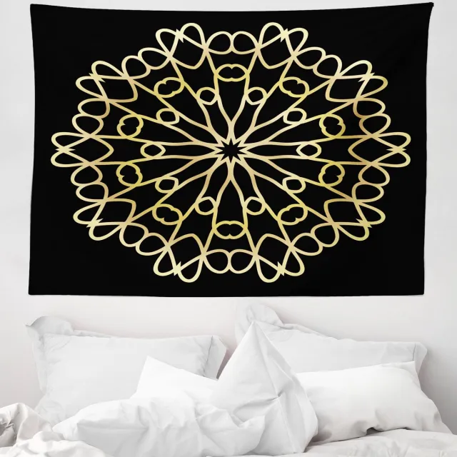ABAKUHAUS Mandala Wandtapijt en Sprei, Abstract Modern Concept, 150 x 110 cm, Mosterdzwart Zwarte mosterd