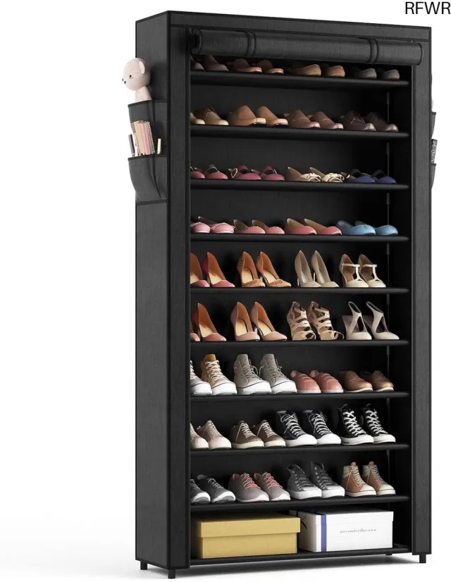 RFWR Schoenenrek met 10 Niveaus voor 50 Paar Schoenen - Hoge Ruimtebesparende Organizer voor Entree en Woonkamer Zwart