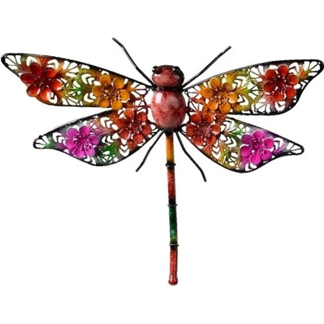 Decoris Grote metalen libelle gekleurd 27 x 33 cm tuin decoratie - Tuindecoratie libelles - Dierenbeelden hangdecoraties Multi