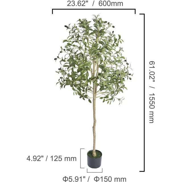Adelair kunstboom olijf - Kunstplant - Kunstplanten voor binnen - Nep planten - Anti-Tip Kantelbescherming - 155cm hoog - 60cm breed Groen