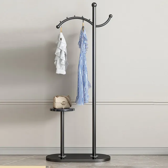 Eleganca Staande Kapstok met Plateau - H180 cm - Kapstokhaak Staand - Kapstokken - Garderoberek met ophanghaken - Metaal - Zwart