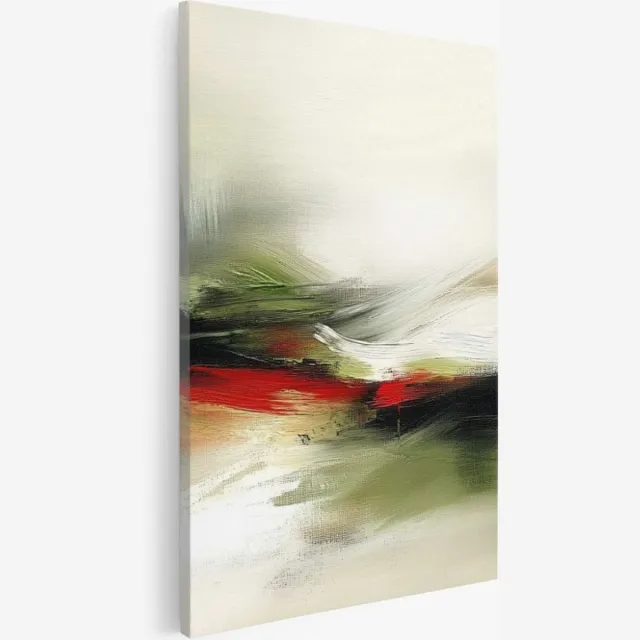 Saammp Canvas Schilderij - Groene penseelstroken - Abstract - 60x90 - Foto op canvas - Wanddecoratie - Muurdecoratie Woonkamer - Kantoor Decoratie Multicolor