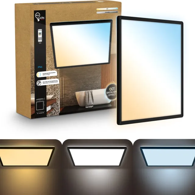 B.K.Licht Shallow - Dimbaar Badkamerlamp Plafonniere - plafondlamp met afstandsbediening - badkamerverlichting met CCT - IP44 - 42 x 42 cm - zwart Zwart (hoekig) met CCT