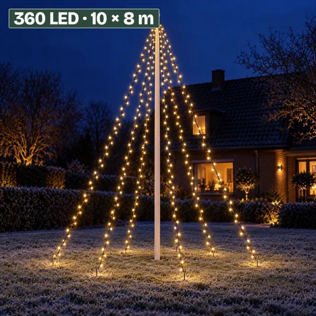 Levano Kerstverlichting Buiten 360 LED - Vlaggenmast Verlichting - Vlaggenmast Kerstboom - Kerstlampjes - Kerstboomverlichting - Lichtsnoer - Sfeerverlichting - Tuinverlichting - Kerstdecoratie - Lichtslinger - Tuindecoratie - Warm Wit - IP44