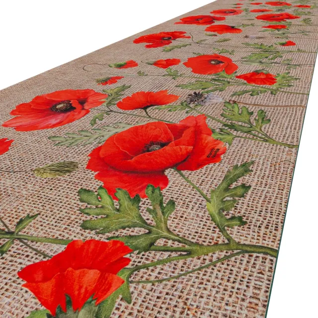 ANRO Keukenloper Klaprozen Bruin 350x52cm – Antislip Gangloper Tapijtloper 3 mm Laagpolig