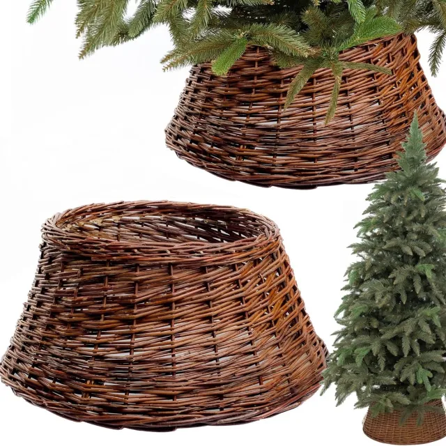 BOGATECO Rieten mand voor de kerstboom - 60 cm diameter - kerstboomrok van wilgentenen - natuurlijke kleur - handgemaakt - bruin