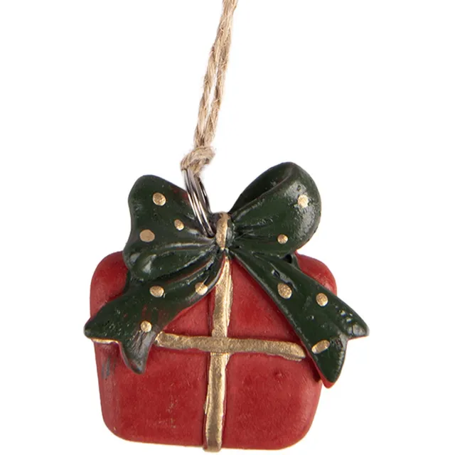 Clayre & Eef Kersthanger Cadeau 4x1x4 cm Rood Kunststof