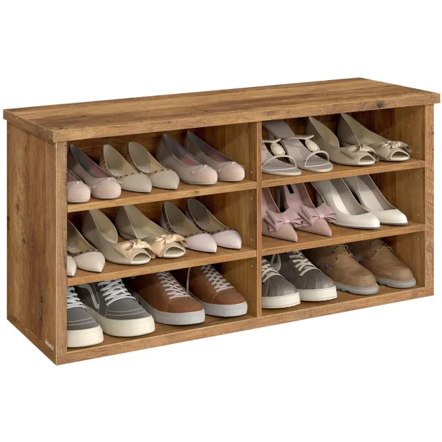 Famanu Schoenenbank, 6-laags schoenenrek, 29,5 x 100 x 50,1 cm, ideaal voor schoenenopslag Zwart