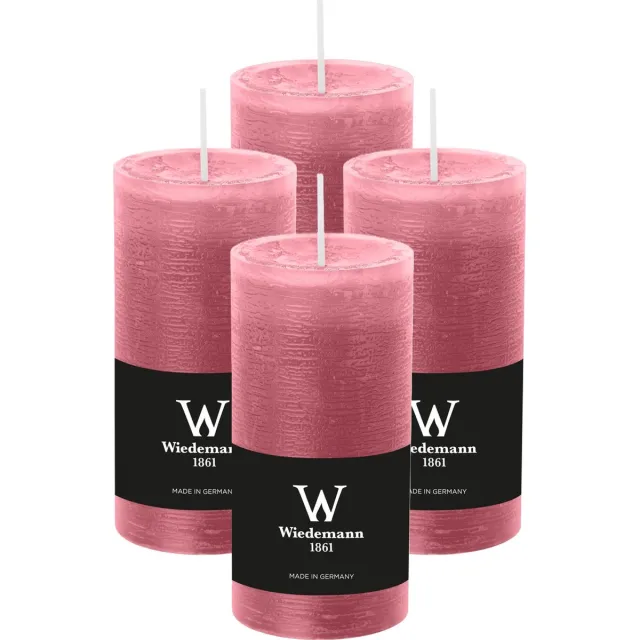 Wiedemann Cilinderkaars/stompkaars - 4x - rustieke kaars - oudroze - 6 x 12 cm - 42 branduren