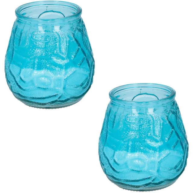 Arti Casa Set van 4x stuks citronella lowboy tuin kaarsen in blauw glas - 10 cm - 15 branduren