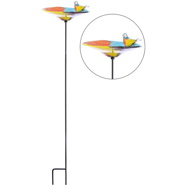 Rawa Tuinsteker vogel voeder en drinkbakje - glas - 108x18 cm - handwerk mondgeblazen - tuindecoratie multi