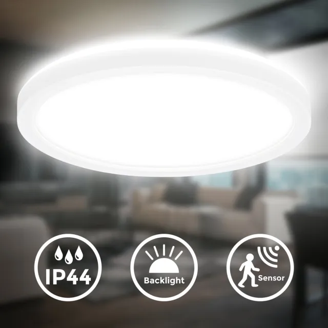 B.K.Licht LED Badkamerverlichting - Plafondlamp met bewegingsmelder - IP44 - warm wit licht - 24x3 cm - Wit wit (met sensor)