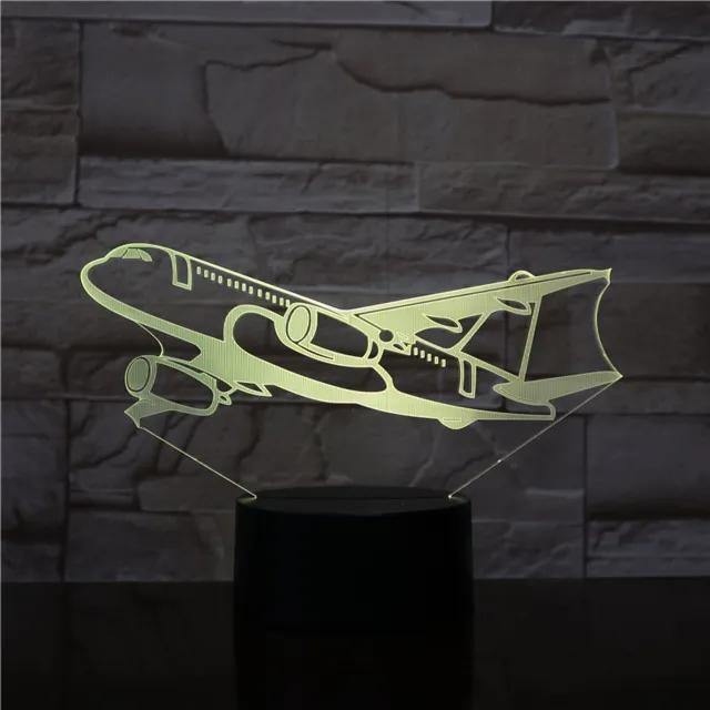 MC Living 3D Led Lamp Met Gravering - RGB 7 Kleuren - Vliegtuig