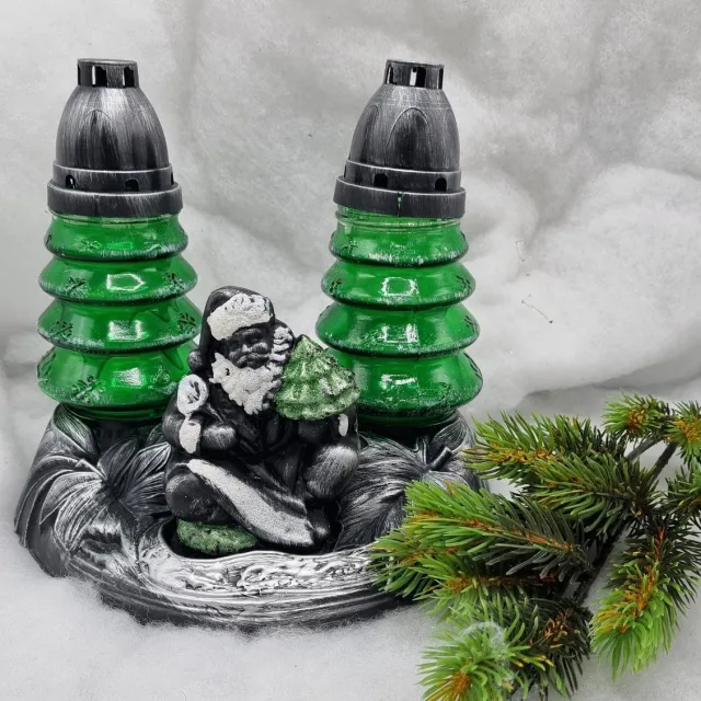 Herdenkingslichtjes Herdenkingslicht - Kerstman - met 2 Boompjes - Zilver - Grafkaars – Graflicht – Graflantaarn