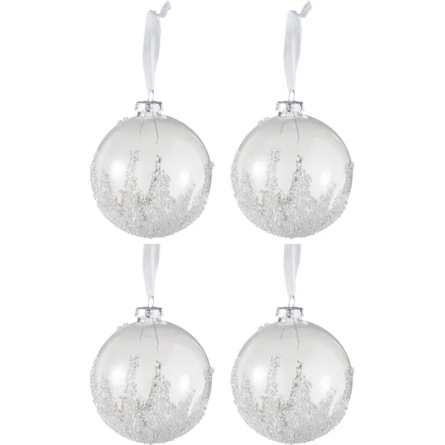 J-Line kerstbal Suiker Onderaan - glas - transparant - medium - doos van 4