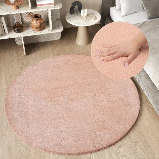 Tapiso Cuddle Rond Vloerkleed Zacht Hoogpolig Shaggy Tapijt Roze Rond