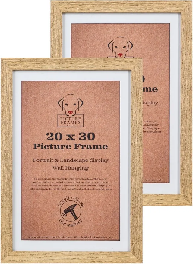 Picture Frame UK Set van 2 Fotolijsten Fotomaat 20x30 cm - MDF Hout - Licht Eiken - Fotokader - 20mm profielbreedte - Posterlijst Bruin