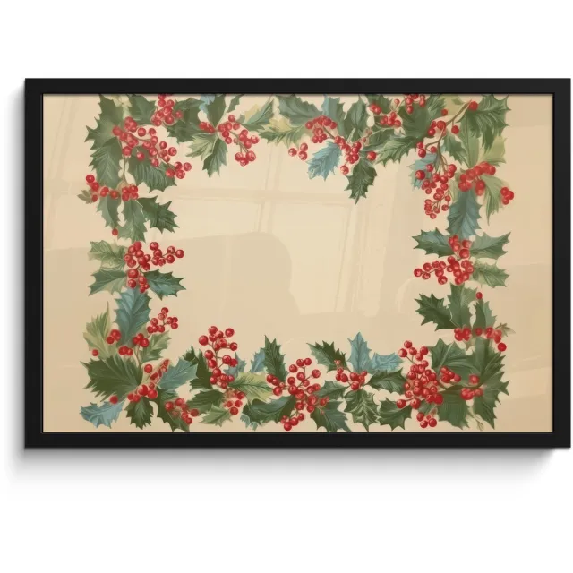 FrameYourWall Poster in lijst - Fotolijst 60x40 cm - Posters - Hulstrand - Bessen - Beige - Posterlijst zwart - Decoratie - Wanddecoratie woonkamer - Muurdecoratie slaapkamer - Kerstversiering - Kerstdecoratie voor binnen - Kerstmis