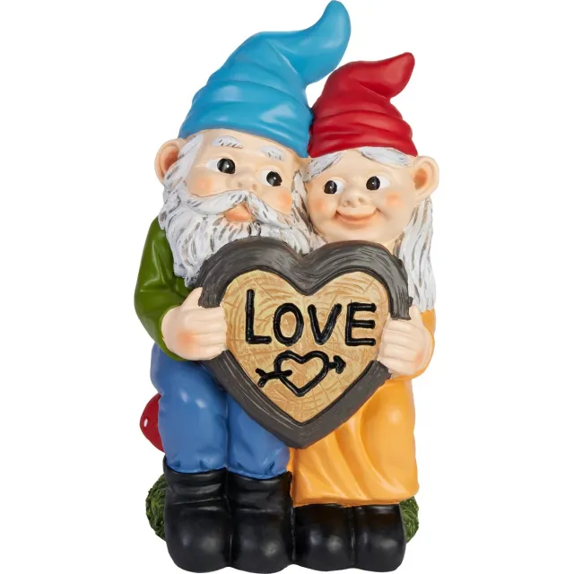 Brubaker Tuinkabouters Geliefden - Verliefd Kabouterpaar op Paddestoel met Liefdeshart - Grappige Tuinbeeldjes - Weerbestendige Decoratie voor Tuin en Camping - 24 cm hoog verliefd paar