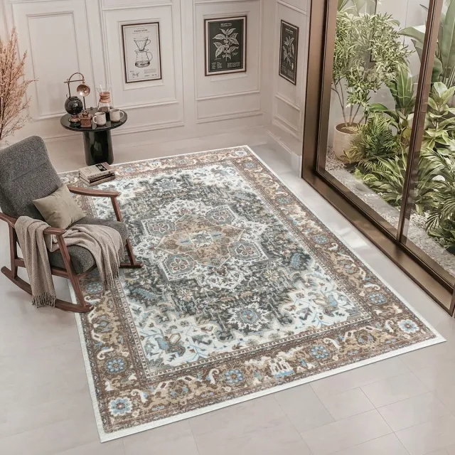 Muratap Vintage Vloerkleed Royal Medallion Bruin Terra Wasbaar- 80x150 CM